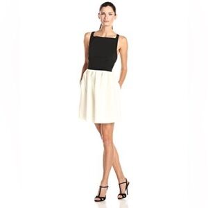 Jill Jill Stuart Colorblock Crepe Fit & Flare Open Back Square Neck Dress EUC 4